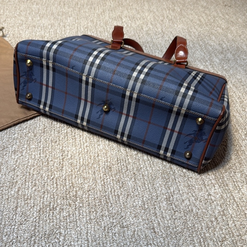 Vintage Burberry Blue Label Blue Nova Check Zip Tote Bag - Picture 6 of 14